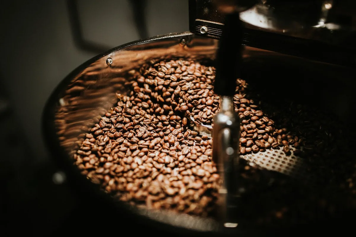 Coffee beans turning in the roaster at a Salento coffee house