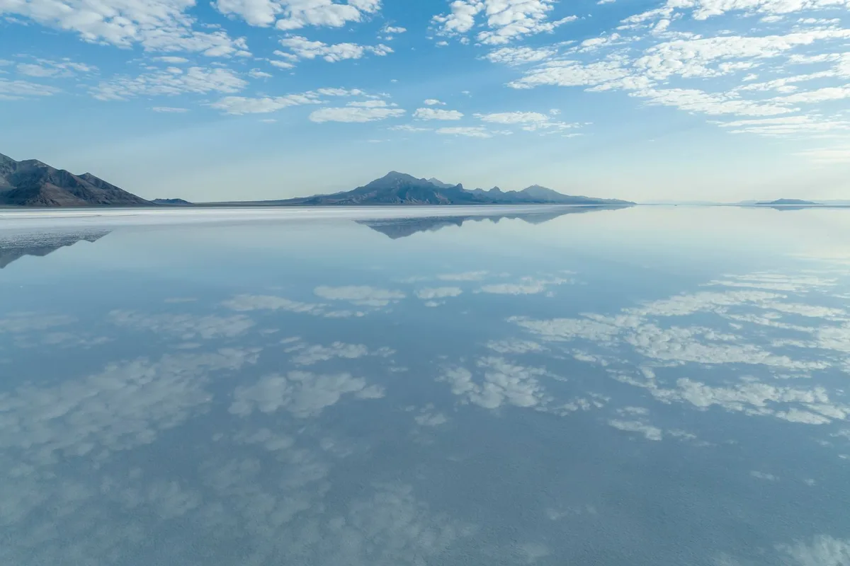 Mirror reflections on the flooded Bonneville Salt Flats