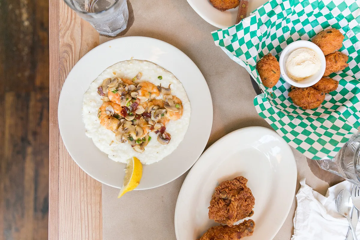 A plate of shrimp and grits, Savannah's signature Lowcountry dish