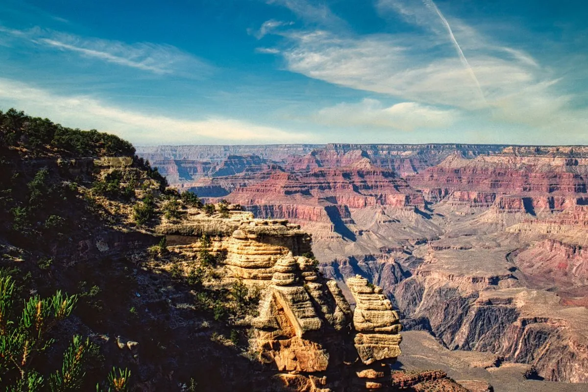 The Grand Canyon's South Rim, layers of red rock to the horizon