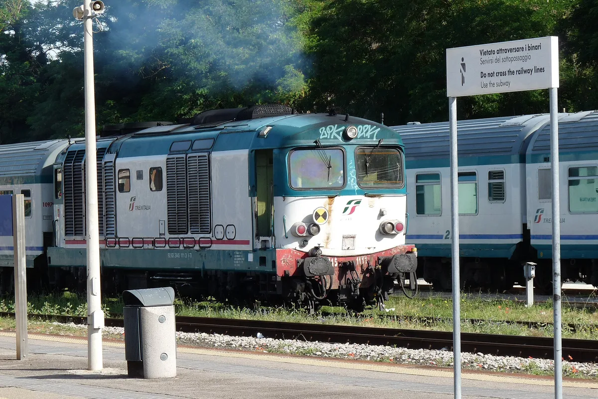 A regional train at the platform in Siena station, the rail arrival point below the centro storico