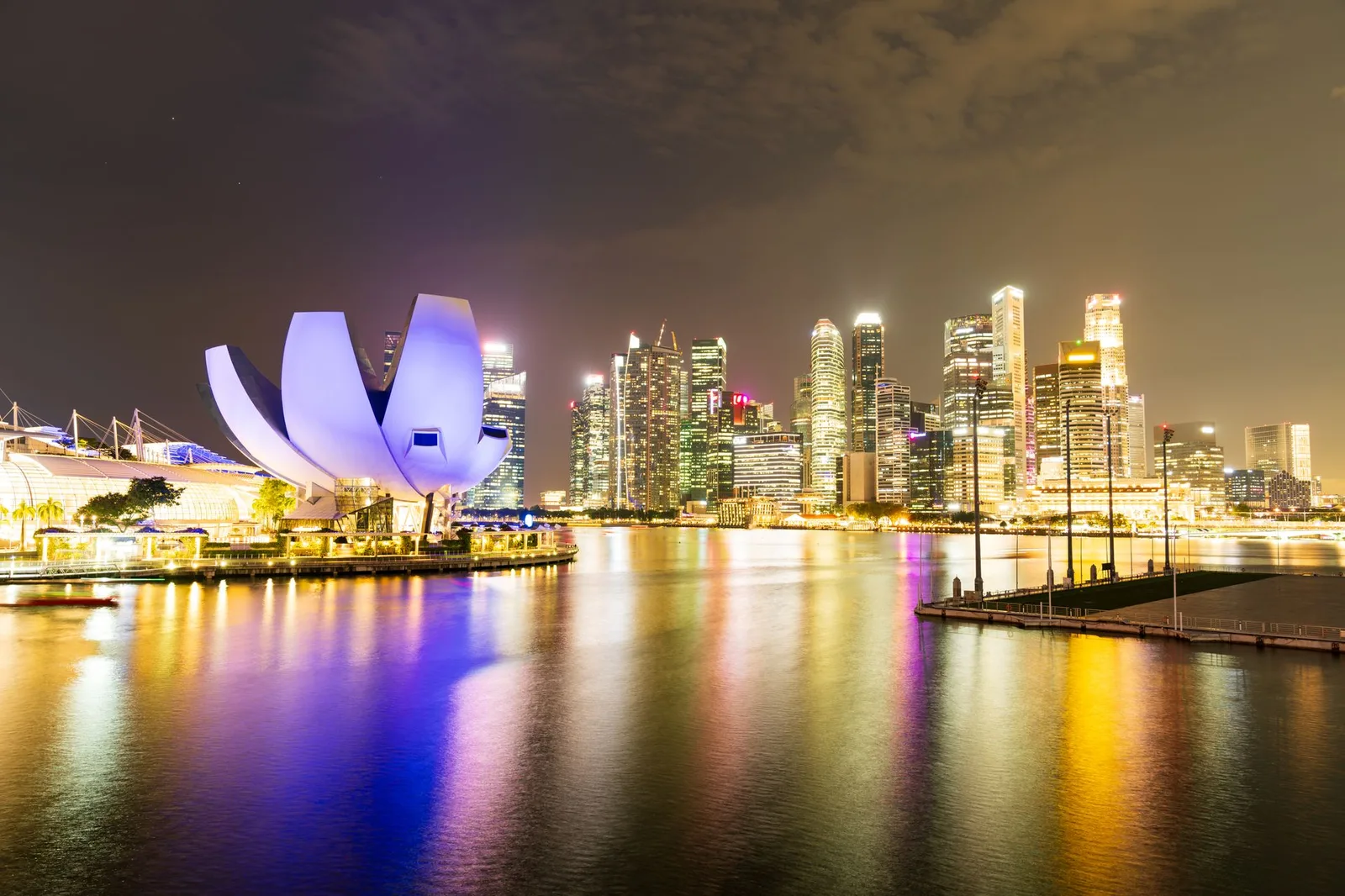 Marina Bay at night with the ArtScience Museum