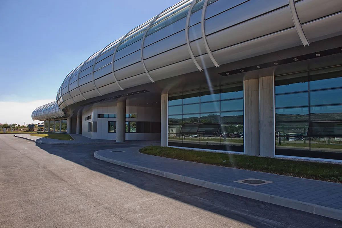 The shuttle stop and terminal forecourt at Split Airport in Kaštela