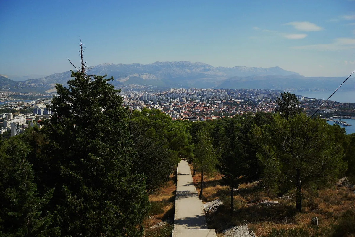 Split's rooftops, harbour and islands from the Telegrin viewpoint on Marjan