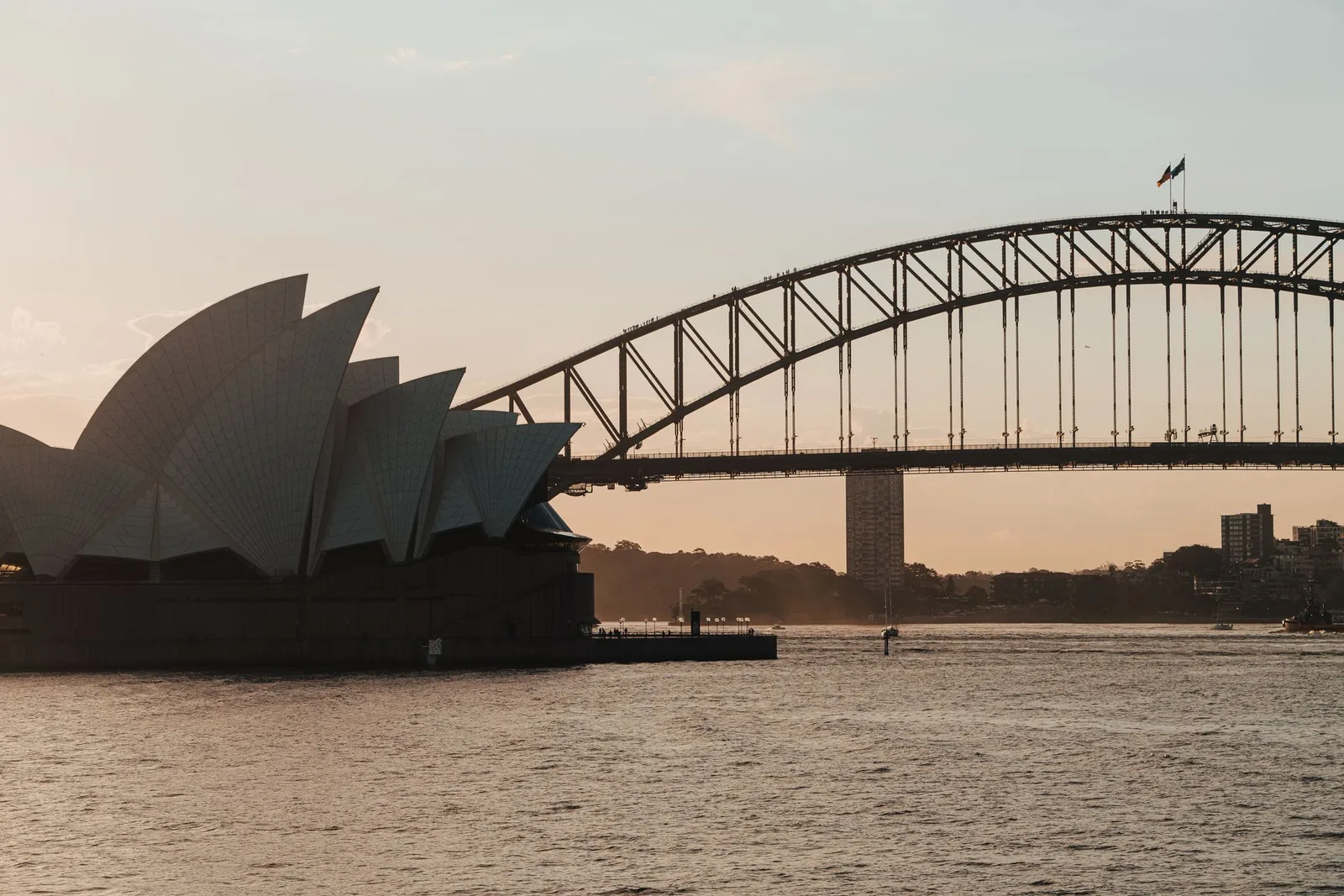 Sydney Opera House and Harbour Bridge at golden hour