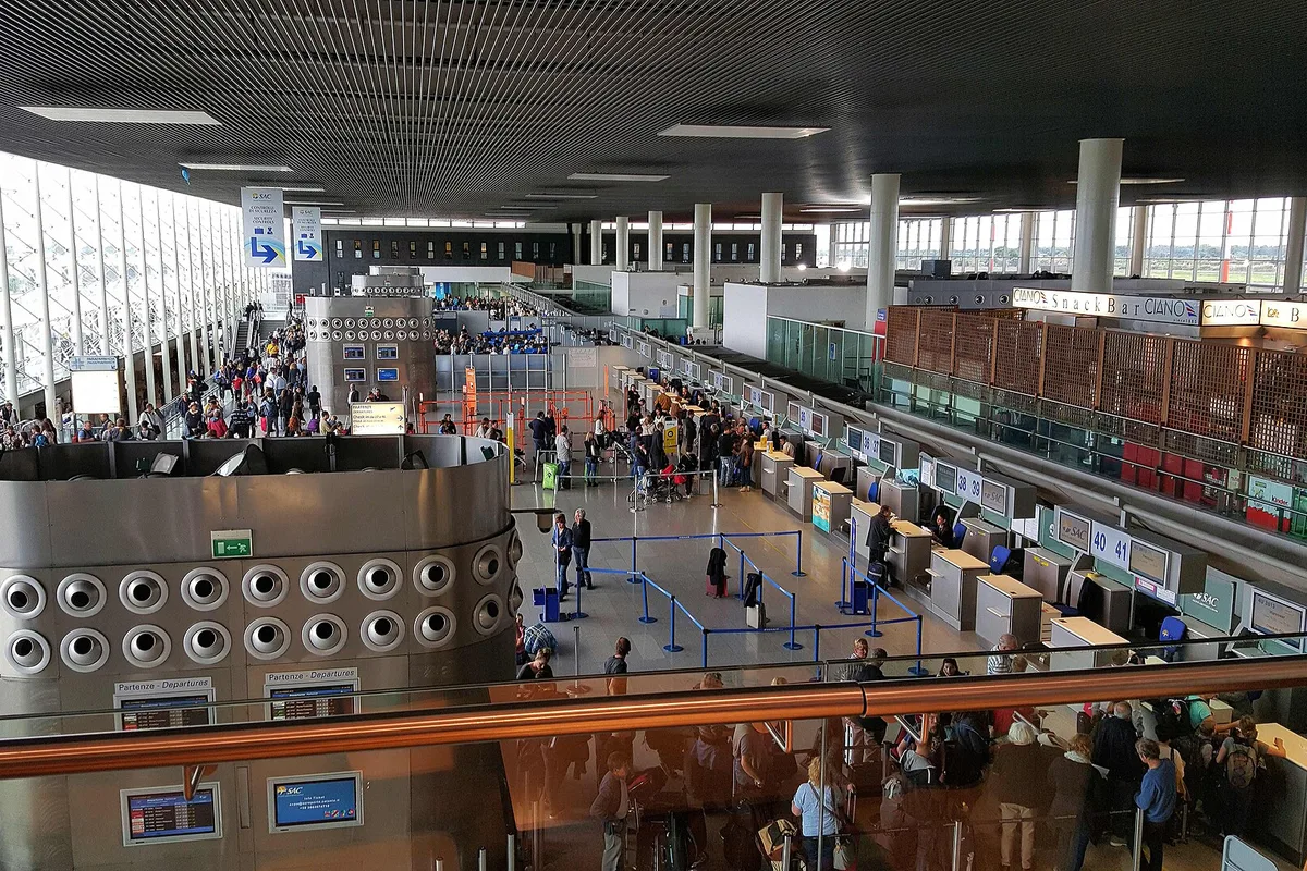 The check-in hall at Catania–Fontanarossa Airport, Sicily's busiest terminal