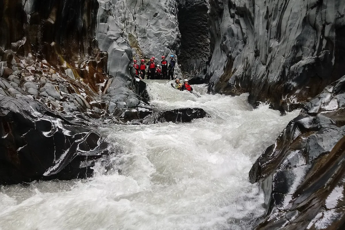 The Alcantara Gorge, its basalt walls carved by the cold river