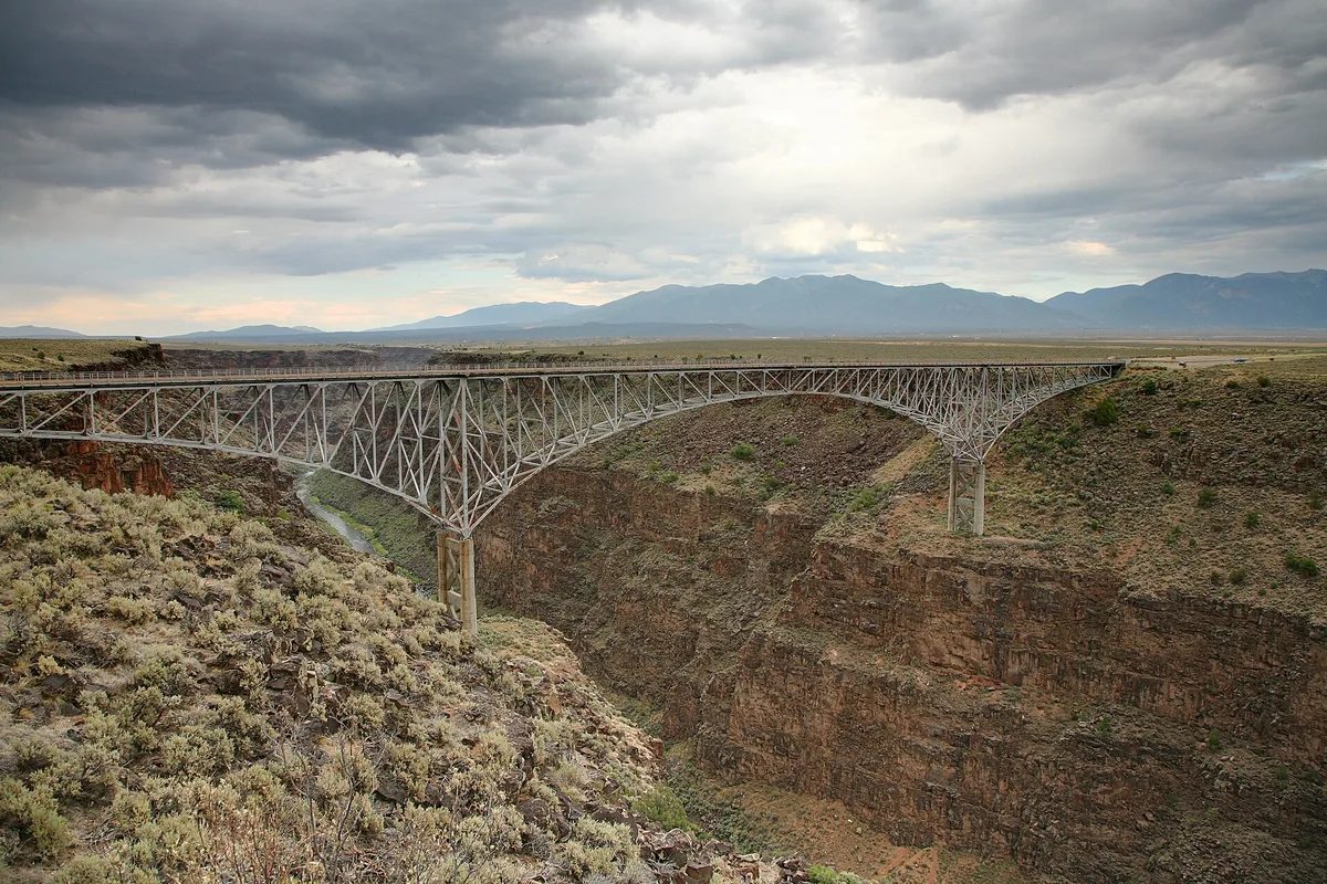 The Rio Grande Gorge Bridge spanning the gorge west of Taos, the river far below