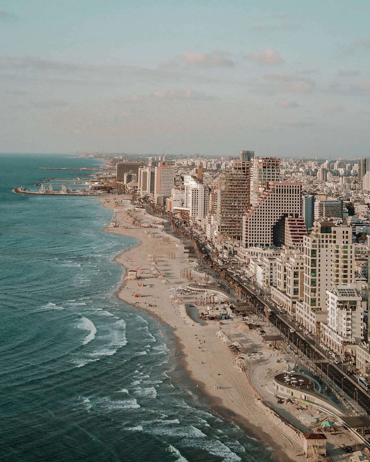 Tel Aviv's beachfront strip from above