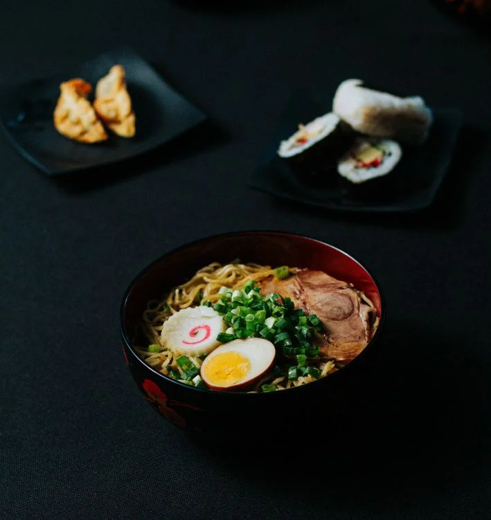 Steaming bowl of ramen in a Tokyo noodle shop
