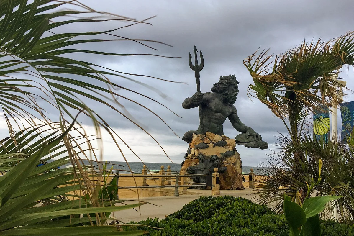 The King Neptune statue on the Virginia Beach boardwalk, the bronze king above Neptune