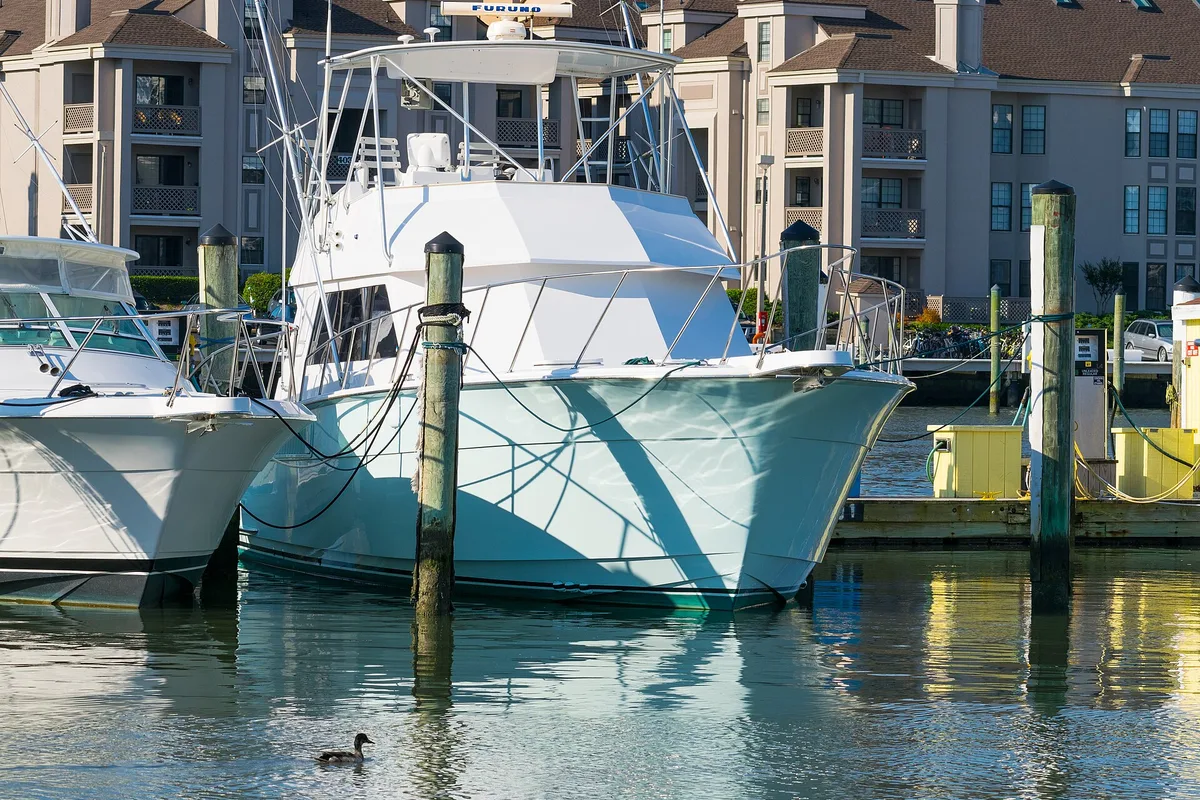 Charter boats moored in the marina at Rudee Inlet, Virginia Beach