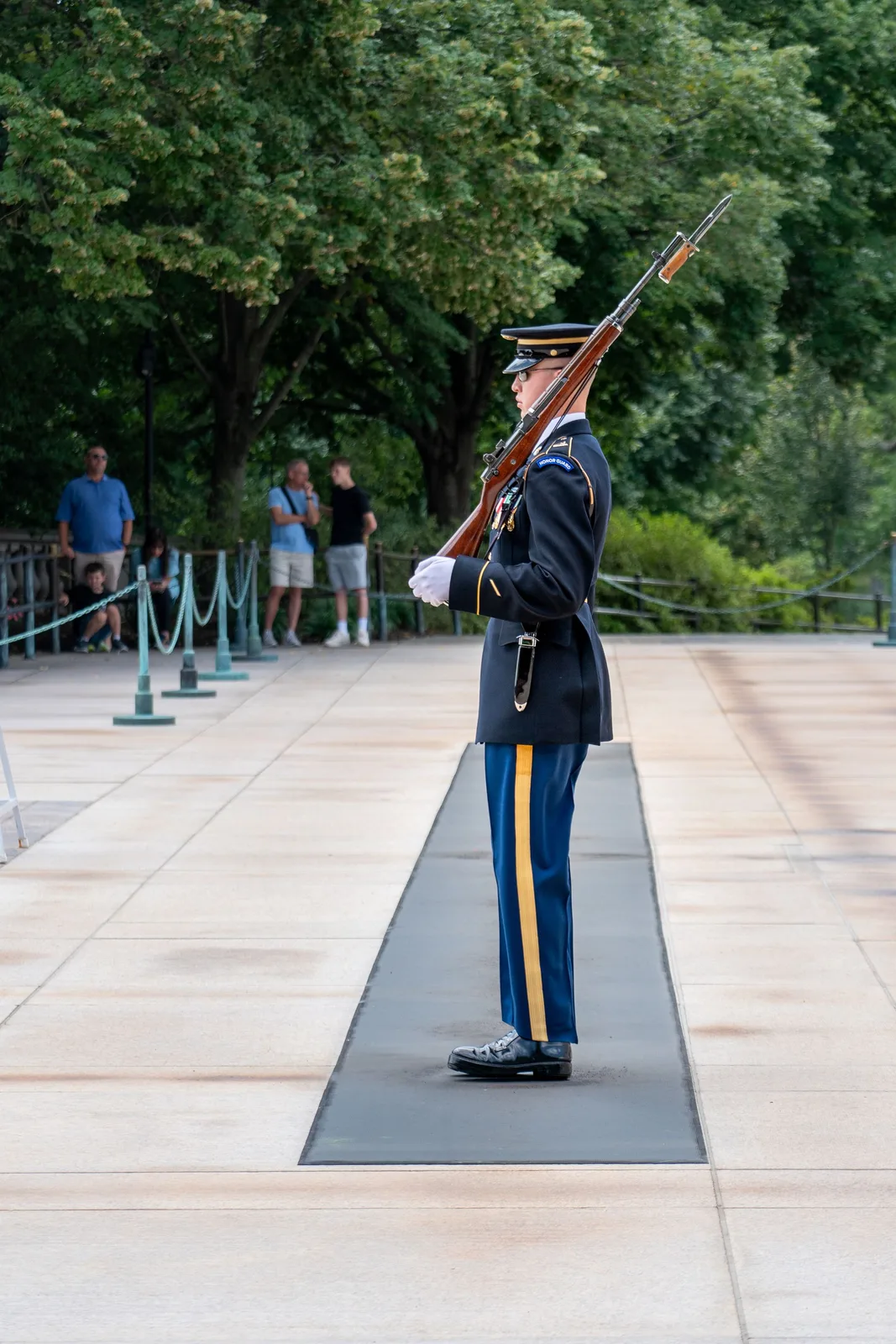 a Tomb Guard sentinel standing watch at Arlington National Cemetery