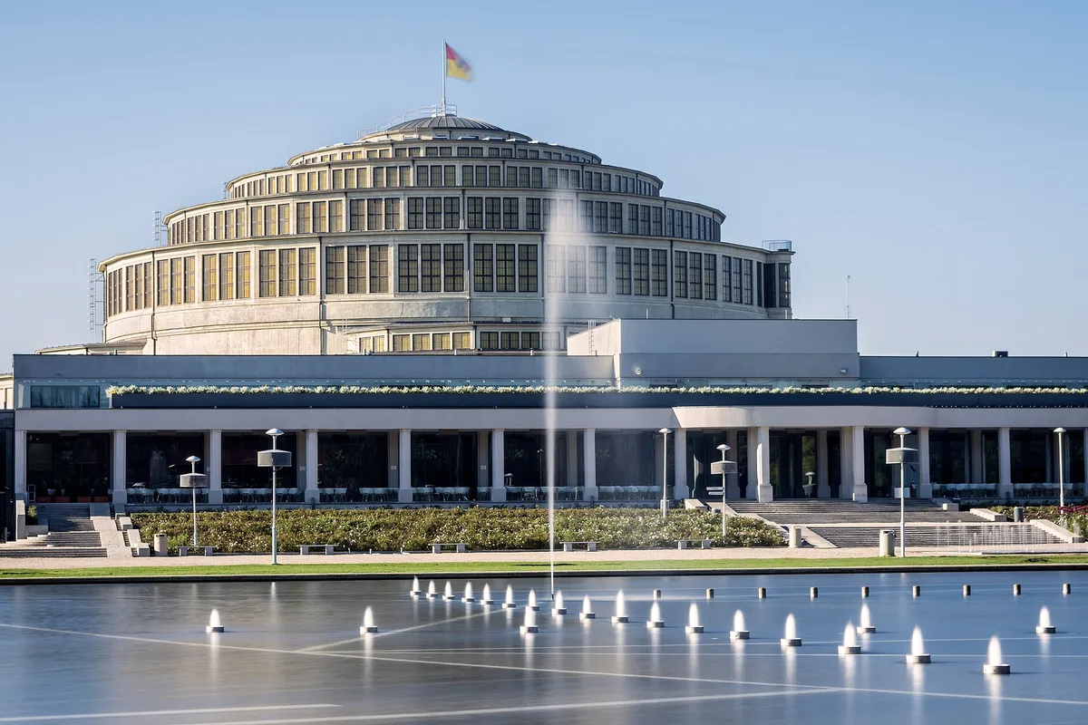 Centennial Hall and the Multimedia Fountain on the Pergola, east of the Oder in Wrocław